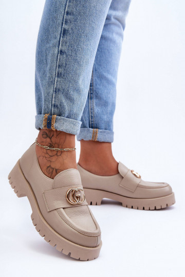 Natuurlijke leren schoenen met ornamenten zandkleur Rosefalls