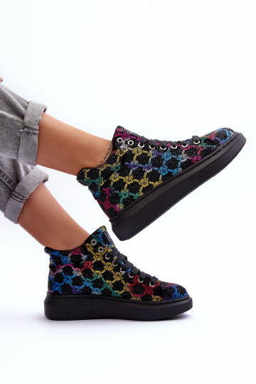 Sportieve schoenen met platform en kristallen GOE MM2N4009 zwart