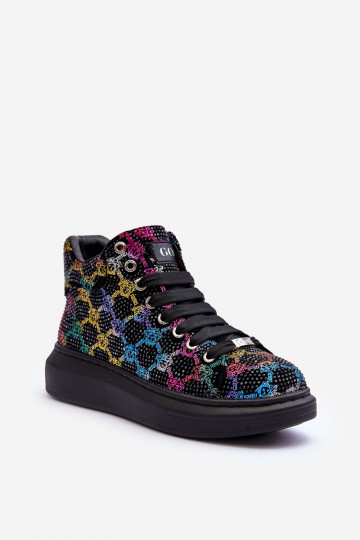 Sportieve schoenen met platform en kristallen GOE MM2N4009 zwart 2