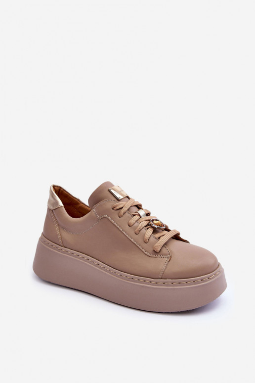 Leer sportschoenen met platform Het heeftciejka 06191-04 beige Leer sportschoenen met platform Het heeftciejka 06191-04 beige
