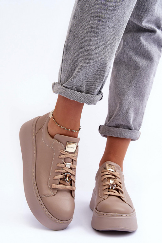 Leer sportschoenen met platform Het heeftciejka 06191-04 beige Leer sportschoenen met platform Het heeftciejka 06191-04 beige