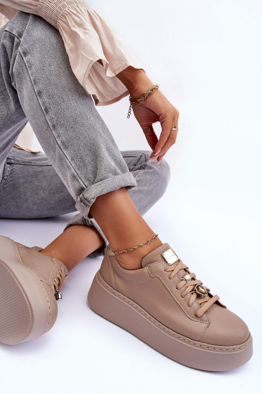 Leer sportschoenen met platform Het heeftciejka 06191-04 beige Leer sportschoenen met platform Het heeftciejka 06191-04 beige