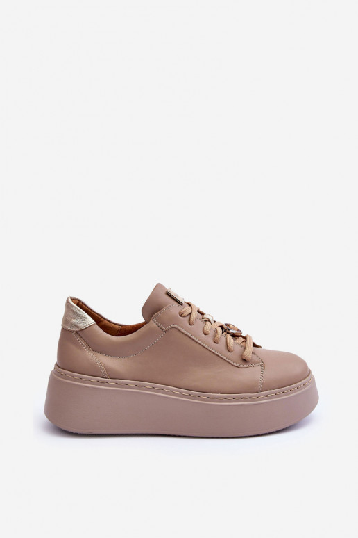 Leer sportschoenen met platform Het heeftciejka 06191-04 beige Leer sportschoenen met platform Het heeftciejka 06191-04 beige