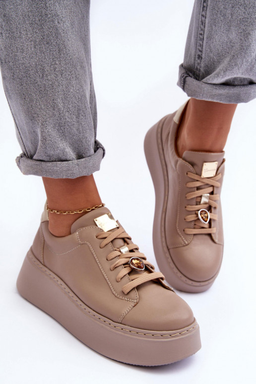 Leer sportschoenen met platform Het heeftciejka 06191-04 beige Leer sportschoenen met platform Het heeftciejka 06191-04 beige