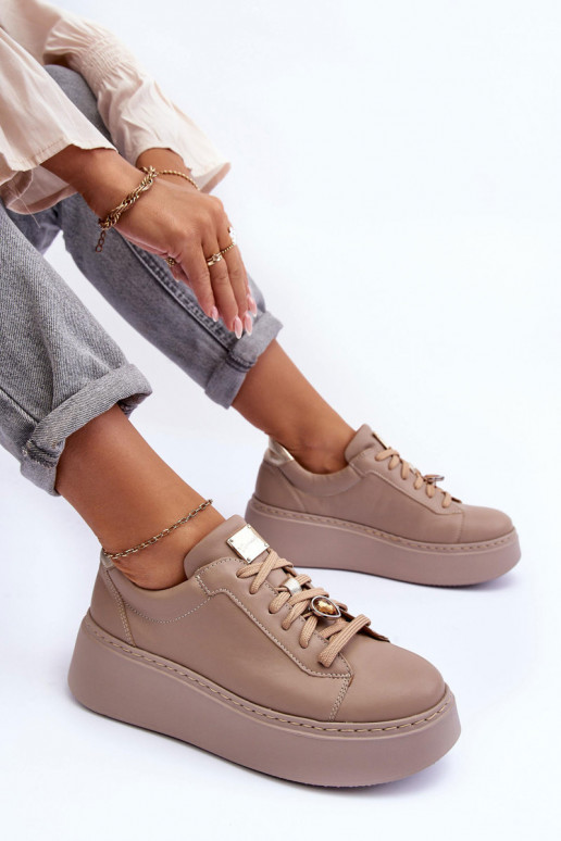 Leer sportschoenen met platform Het heeftciejka 06191-04 beige Leer sportschoenen met platform Het heeftciejka 06191-04 beige