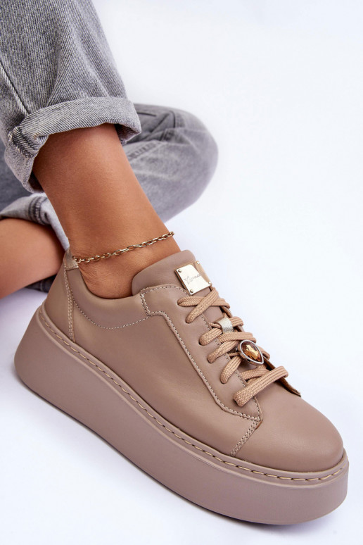 Leer sportschoenen met platform Het heeftciejka 06191-04 beige Leer sportschoenen met platform Het heeftciejka 06191-04 beige