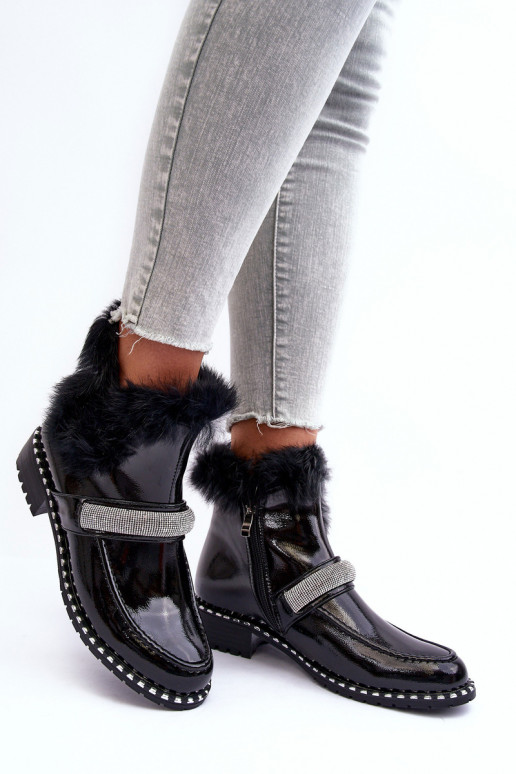 Laag Laarzen met lakeffect met bont En Decoratie S.Barski MR870-74 zInart Laag Laarzen met lakeffect met bont En Decoratie S.Barski MR870-74 zInart