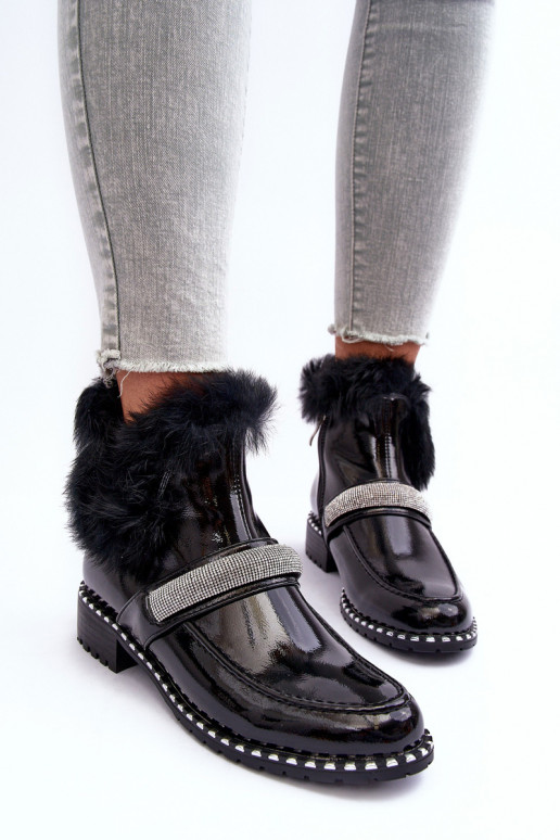 Laag Laarzen met lakeffect met bont En Decoratie S.Barski MR870-74 zInart Laag Laarzen met lakeffect met bont En Decoratie S.Barski MR870-74 zInart