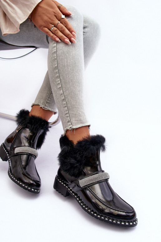 Laag Laarzen met lakeffect met bont En Decoratie S.Barski MR870-74 zInart Laag Laarzen met lakeffect met bont En Decoratie S.Barski MR870-74 zInart