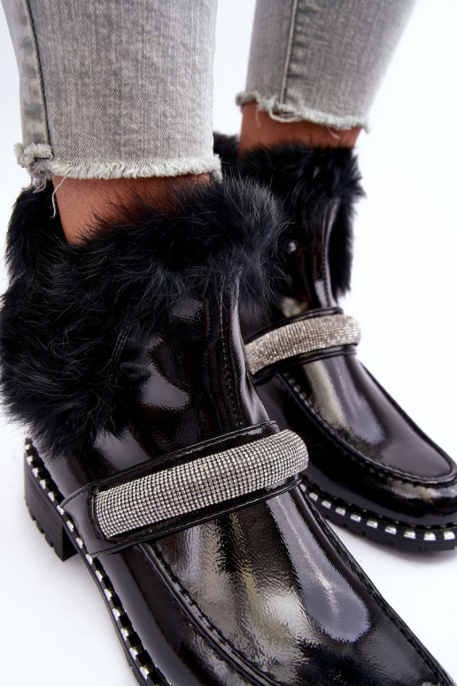 Laag Laarzen met lakeffect met bont En Decoratie S.Barski MR870-74 zInart Laag Laarzen met lakeffect met bont En Decoratie S.Barski MR870-74 zInart