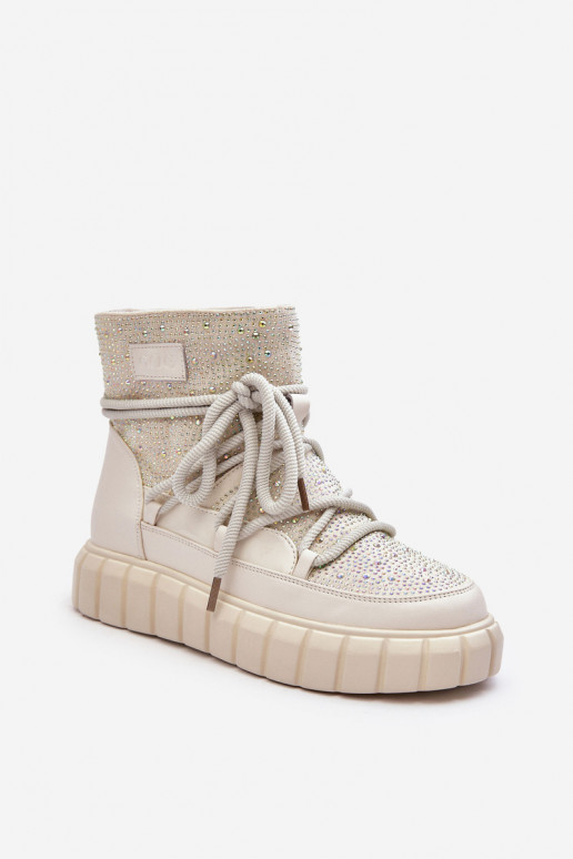 opInarmen SneeuIn laarzen Versierd Met strass steentjes GOE MM2N4081 beige