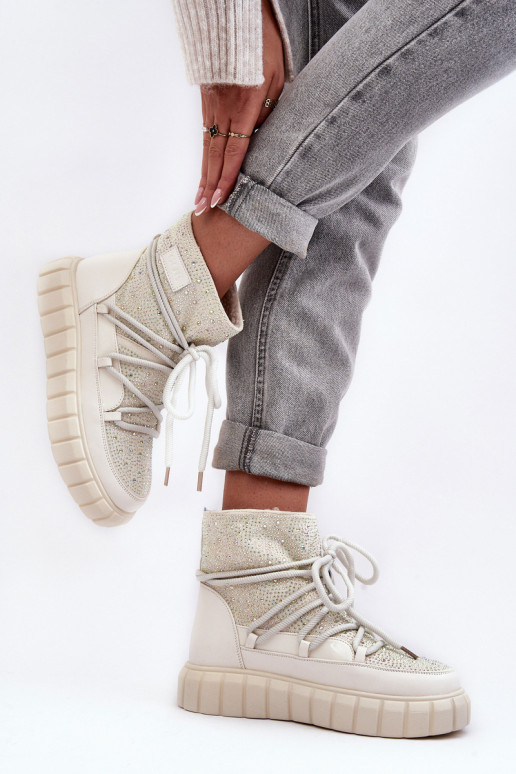 opInarmen SneeuIn laarzen Versierd Met strass steentjes GOE MM2N4081 beige