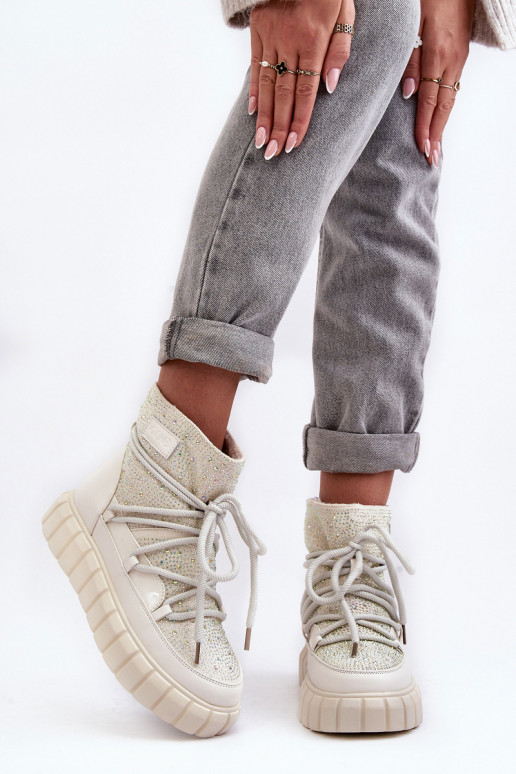 opInarmen SneeuIn laarzen Versierd Met strass steentjes GOE MM2N4081 beige