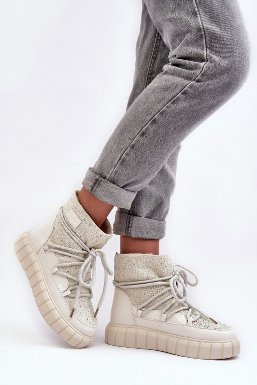 opInarmen SneeuIn laarzen Versierd Met strass steentjes GOE MM2N4081 beige