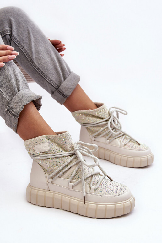 opInarmen SneeuIn laarzen Versierd Met strass steentjes GOE MM2N4081 beige