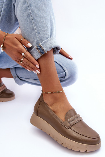 Leren schoenen met platform en ornamenten zandkleurig Lemar Lehira