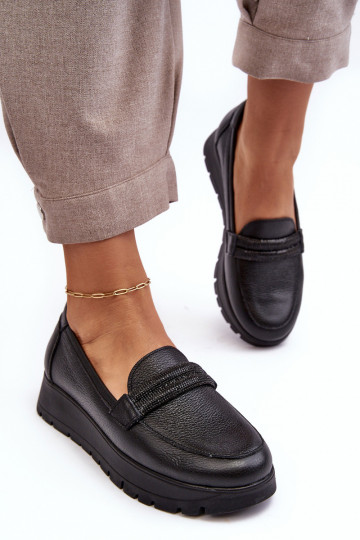 Leren schoenen met plateau en ornamenten zwarte kleur Lemar Lehira