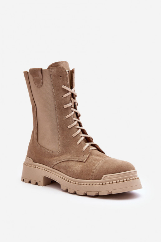 van suède Dames Enkellaarsjes voor Inerknemers met veters beige Nicole 2836 van suède Dames Enkellaarsjes voor Inerknemers met veters beige Nicole 2836
