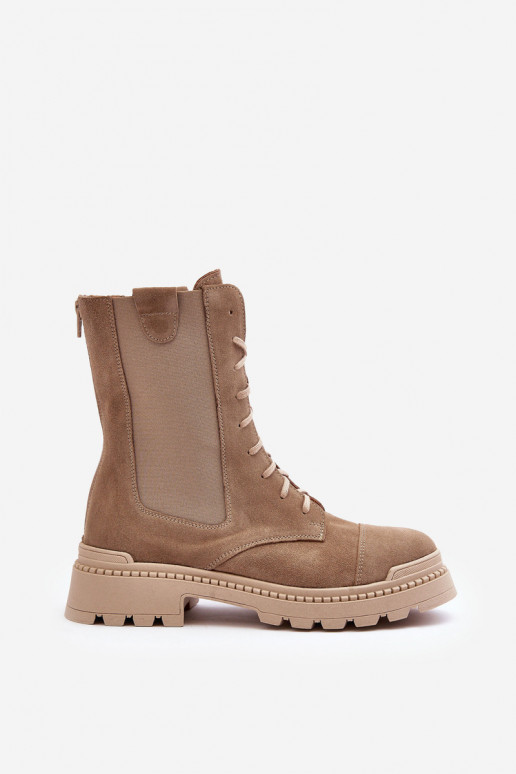 van suède Dames Enkellaarsjes voor Inerknemers met veters beige Nicole 2836 van suède Dames Enkellaarsjes voor Inerknemers met veters beige Nicole 2836