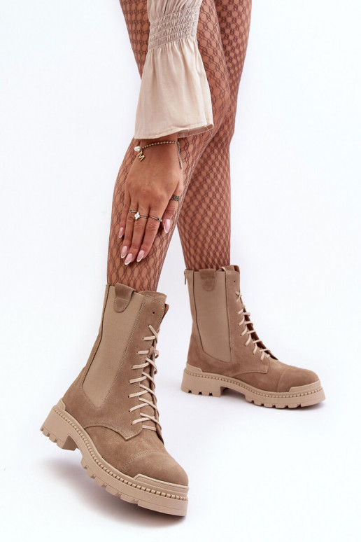 van suède Dames Enkellaarsjes voor Inerknemers met veters beige Nicole 2836 van suède Dames Enkellaarsjes voor Inerknemers met veters beige Nicole 2836