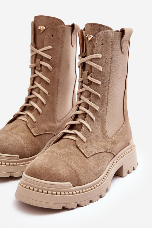 van suède Dames Enkellaarsjes voor Inerknemers met veters beige Nicole 2836 van suède Dames Enkellaarsjes voor Inerknemers met veters beige Nicole 2836