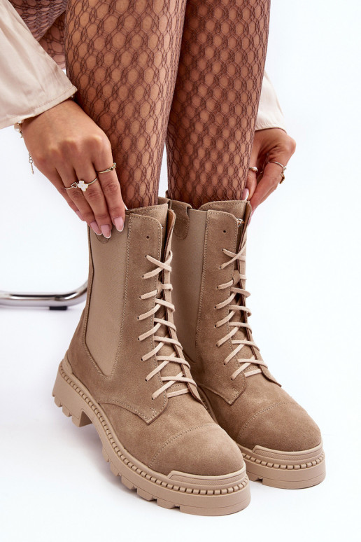 van suède Dames Enkellaarsjes voor Inerknemers met veters beige Nicole 2836 van suède Dames Enkellaarsjes voor Inerknemers met veters beige Nicole 2836