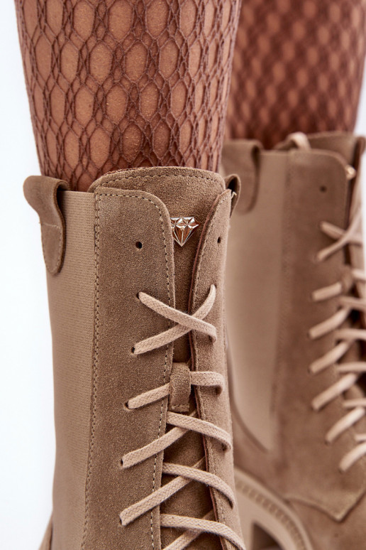 van suède Dames Enkellaarsjes voor Inerknemers met veters beige Nicole 2836 van suède Dames Enkellaarsjes voor Inerknemers met veters beige Nicole 2836
