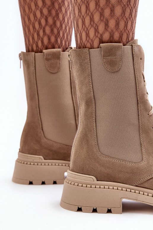 van suède Dames Enkellaarsjes voor Inerknemers met veters beige Nicole 2836 van suède Dames Enkellaarsjes voor Inerknemers met veters beige Nicole 2836