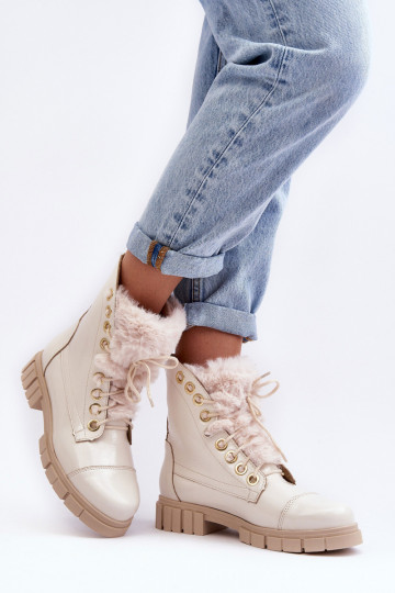 Leer Dameslaarzen met bont ivoor LeInski 3296