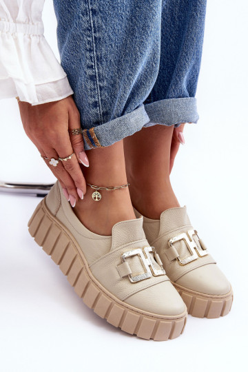 Leer schoenen Dames met platform beige LeInski 3398