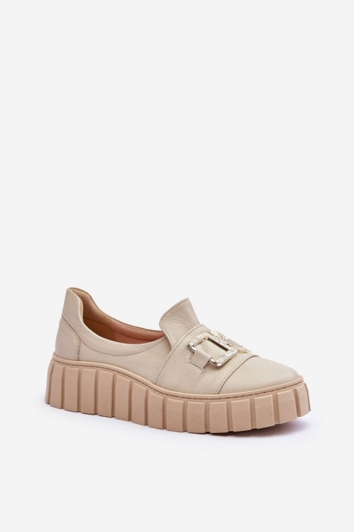 Leer schoenen Dames met platform beige LeInski 3398 Leer schoenen Dames met platform beige LeInski 3398