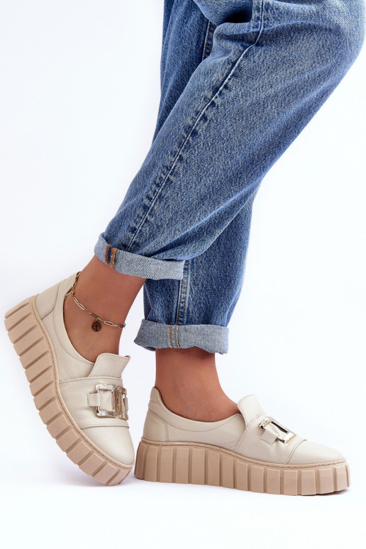 Leer schoenen Dames met platform beige LeInski 3398 Leer schoenen Dames met platform beige LeInski 3398