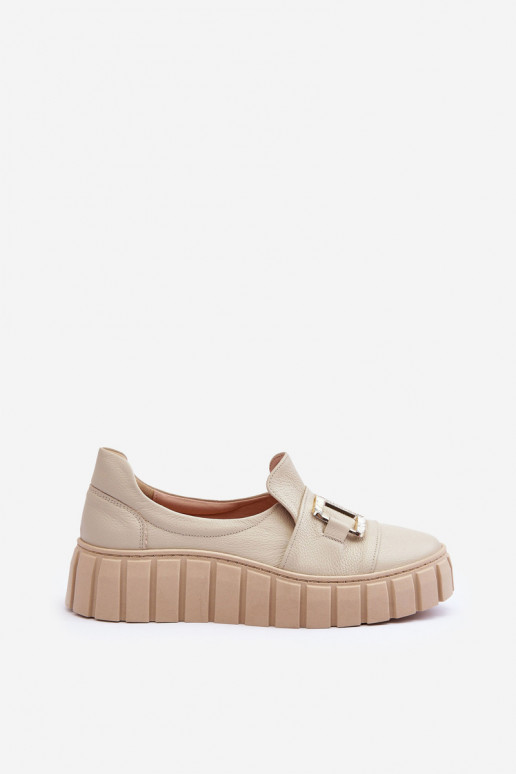 Leer schoenen Dames met platform beige LeInski 3398 Leer schoenen Dames met platform beige LeInski 3398