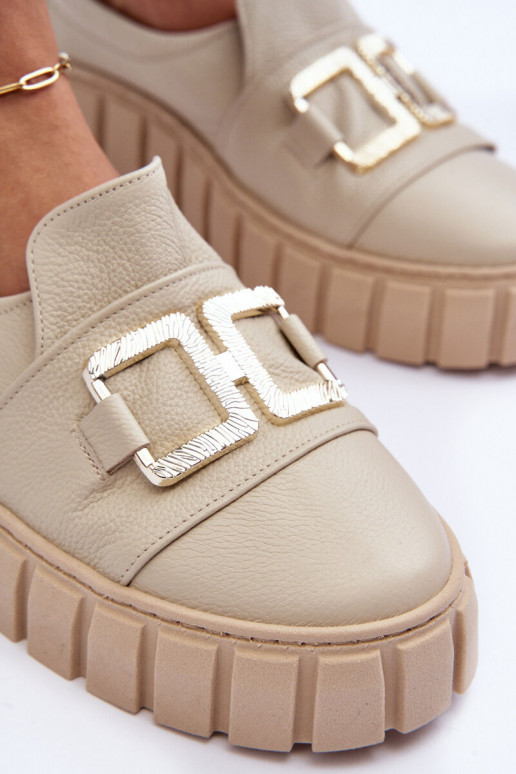 Leer schoenen Dames met platform beige LeInski 3398 Leer schoenen Dames met platform beige LeInski 3398