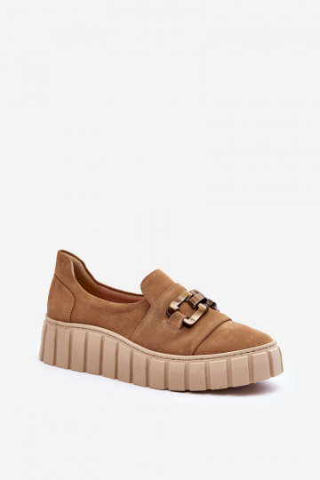 Dames suède schoenen met plateau en ornamenten zandkleur LeĮskis 3398 2