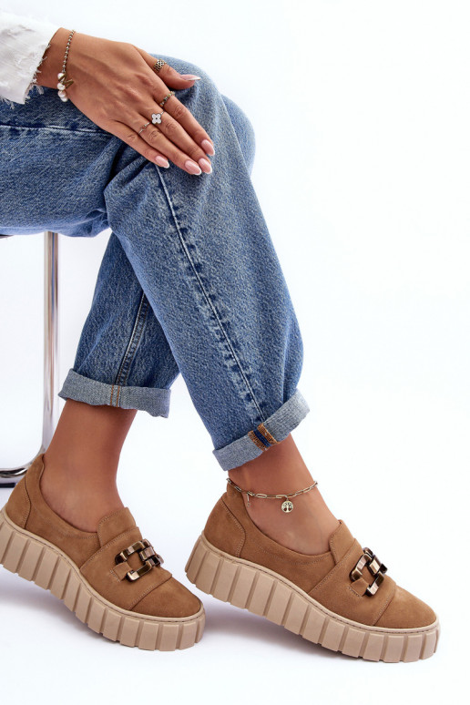 van suède schoenen Dames met platform met ornamenten beige LeInski 3398 van suède schoenen Dames met platform met ornamenten beige LeInski 3398