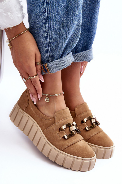 van suède schoenen Dames met platform met ornamenten beige LeInski 3398 van suède schoenen Dames met platform met ornamenten beige LeInski 3398