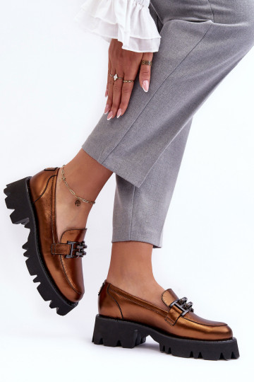Dames leren mocassins met ornamenten Laura Messi 2699 gouden kleur