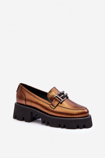 Dames leren mocassins met ornamenten Laura Messi 2699 gouden kleur 2