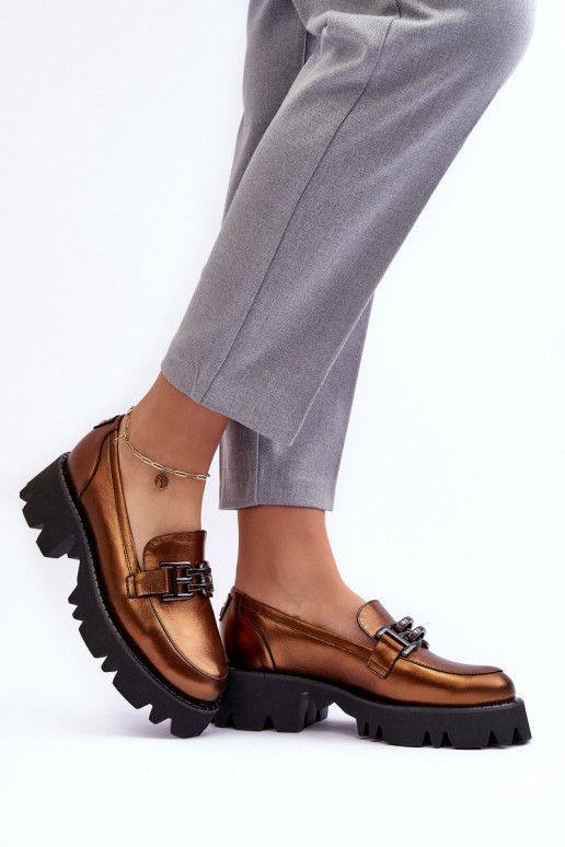 Dames Leer schoenen Mocassins met ornamenten Laura Messi 2699 gouden kleur Dames Leer schoenen Mocassins met ornamenten Laura Messi 2699 gouden kleur