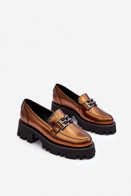 Dames Leer schoenen Mocassins met ornamenten Laura Messi 2699 gouden kleur Dames Leer schoenen Mocassins met ornamenten Laura Messi 2699 gouden kleur