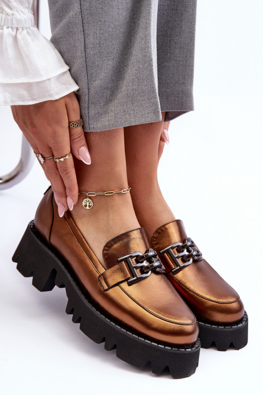 Dames Leer schoenen Mocassins met ornamenten Laura Messi 2699 gouden kleur Dames Leer schoenen Mocassins met ornamenten Laura Messi 2699 gouden kleur