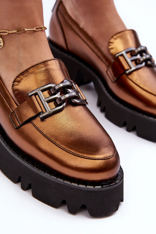 Dames Leer schoenen Mocassins met ornamenten Laura Messi 2699 gouden kleur Dames Leer schoenen Mocassins met ornamenten Laura Messi 2699 gouden kleur