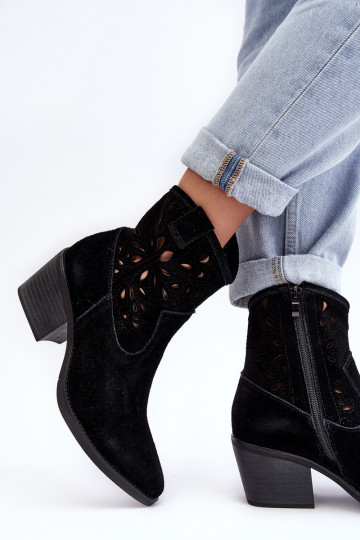 Suede schoenen coInboystijl met elementen van opengeInerkt D&A SN622-20 zInart