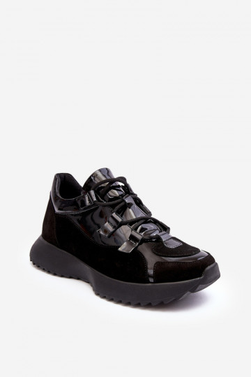 Dames leren sportschoenen met lak-effect M01/2 Zazoo zwarte kleur 2