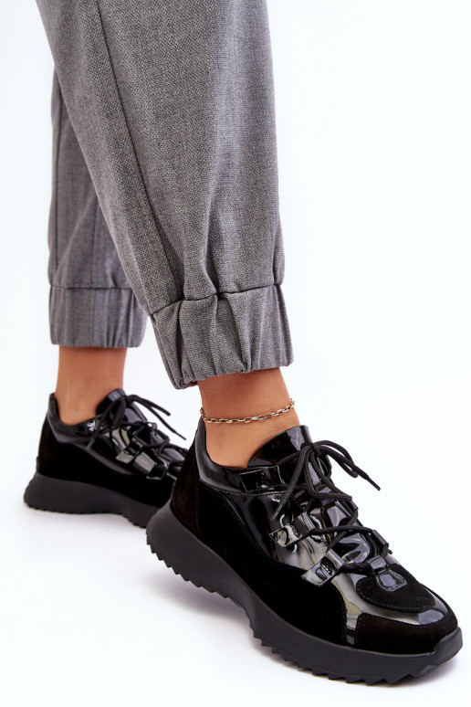 Leer met lakeffect sportschoenen Dames M01/2 Zazoo zInart