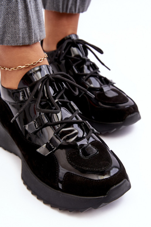 Leer met lakeffect sportschoenen Dames M01/2 Zazoo zInart