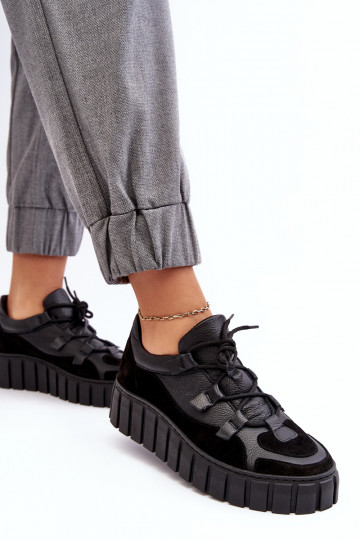 Dames leren sportieve schoenen met platform M01/1 Zazoo zwarte kleur