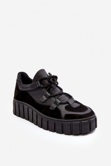 Dames leren sportieve schoenen met platform M01/1 Zazoo zwarte kleur 2
