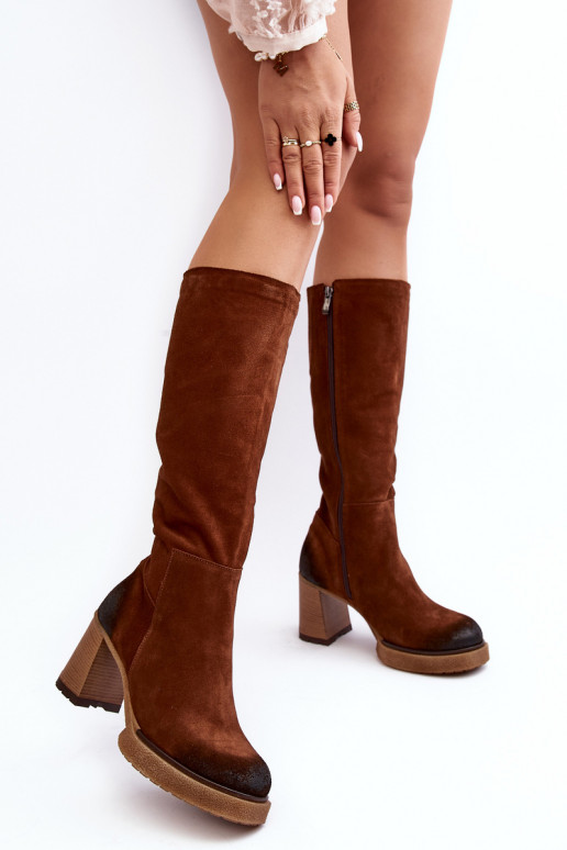 van suède dameslaarzen met hakken Vóór de knie Lemar donker bruin Ceraxa van suède dameslaarzen met hakken Vóór de knie Lemar donker bruin Ceraxa